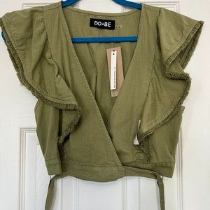 DO+BE STYLISH WRAP V-NECK ARMY GREEN TOP